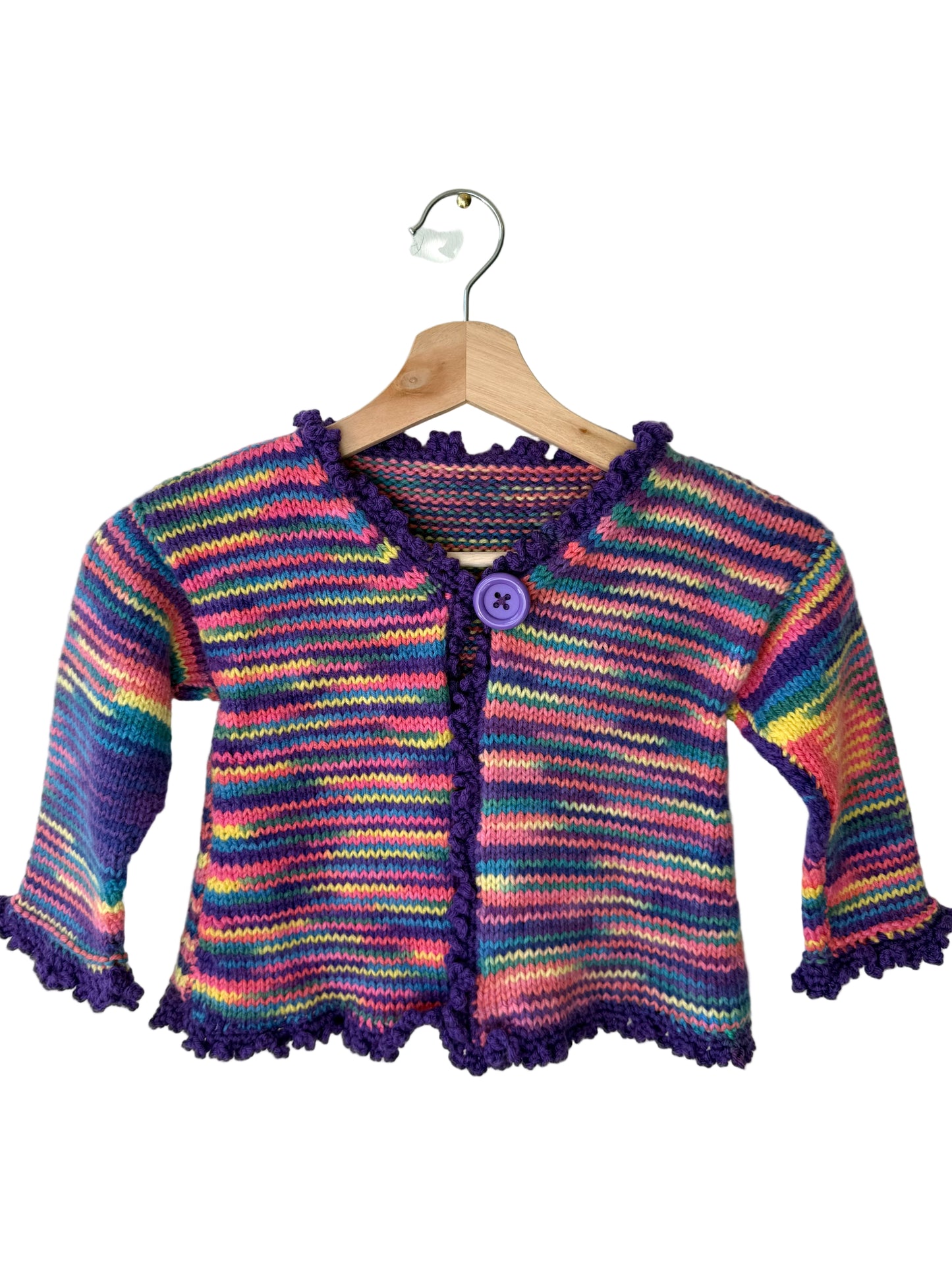Handmade Girls' Colorful Striped Knit Cardigan