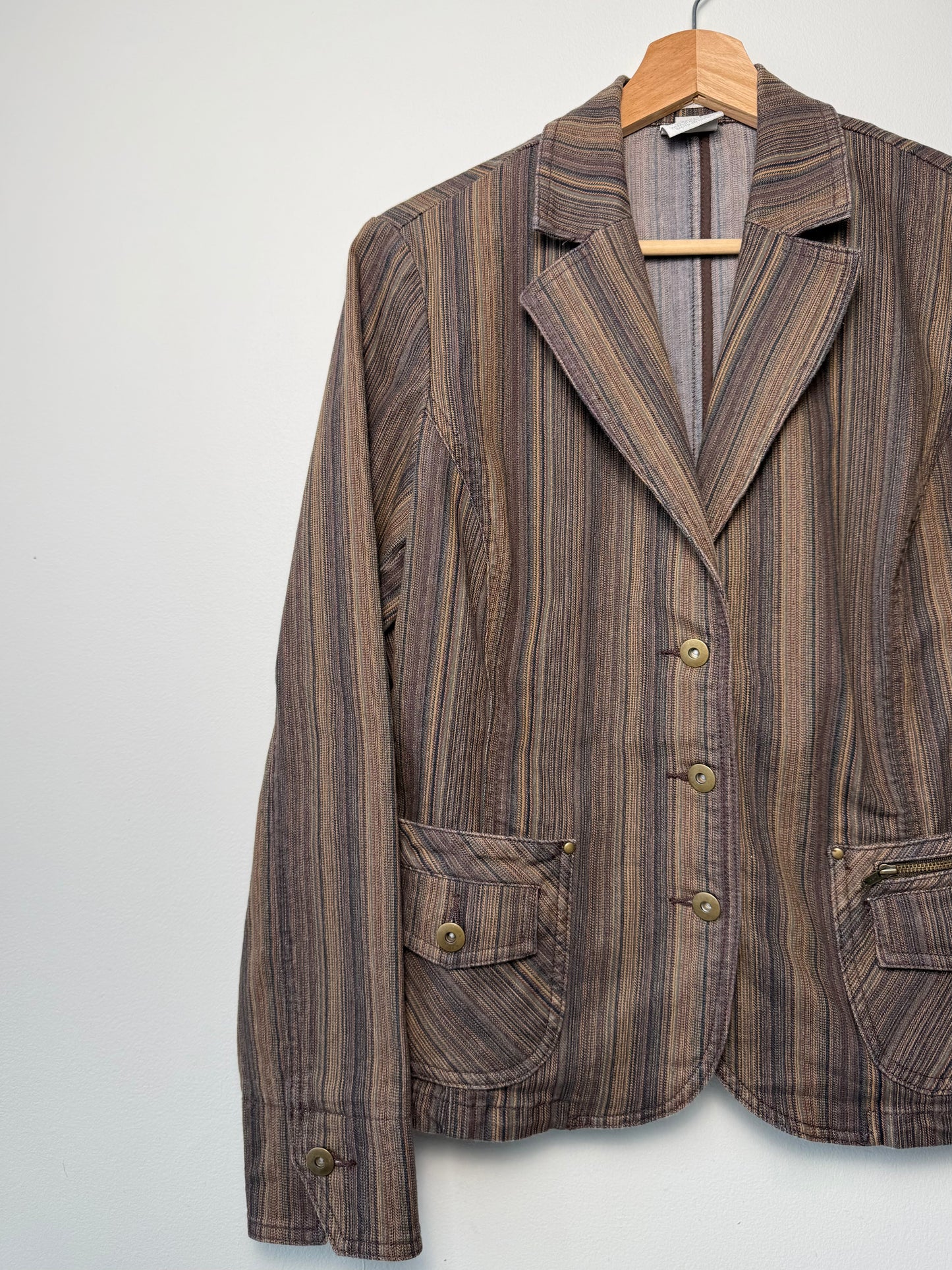 Vintage FDJ Women's Brown Striped Blazer Jacket