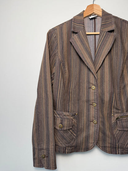 Vintage FDJ Women's Brown Striped Blazer Jacket