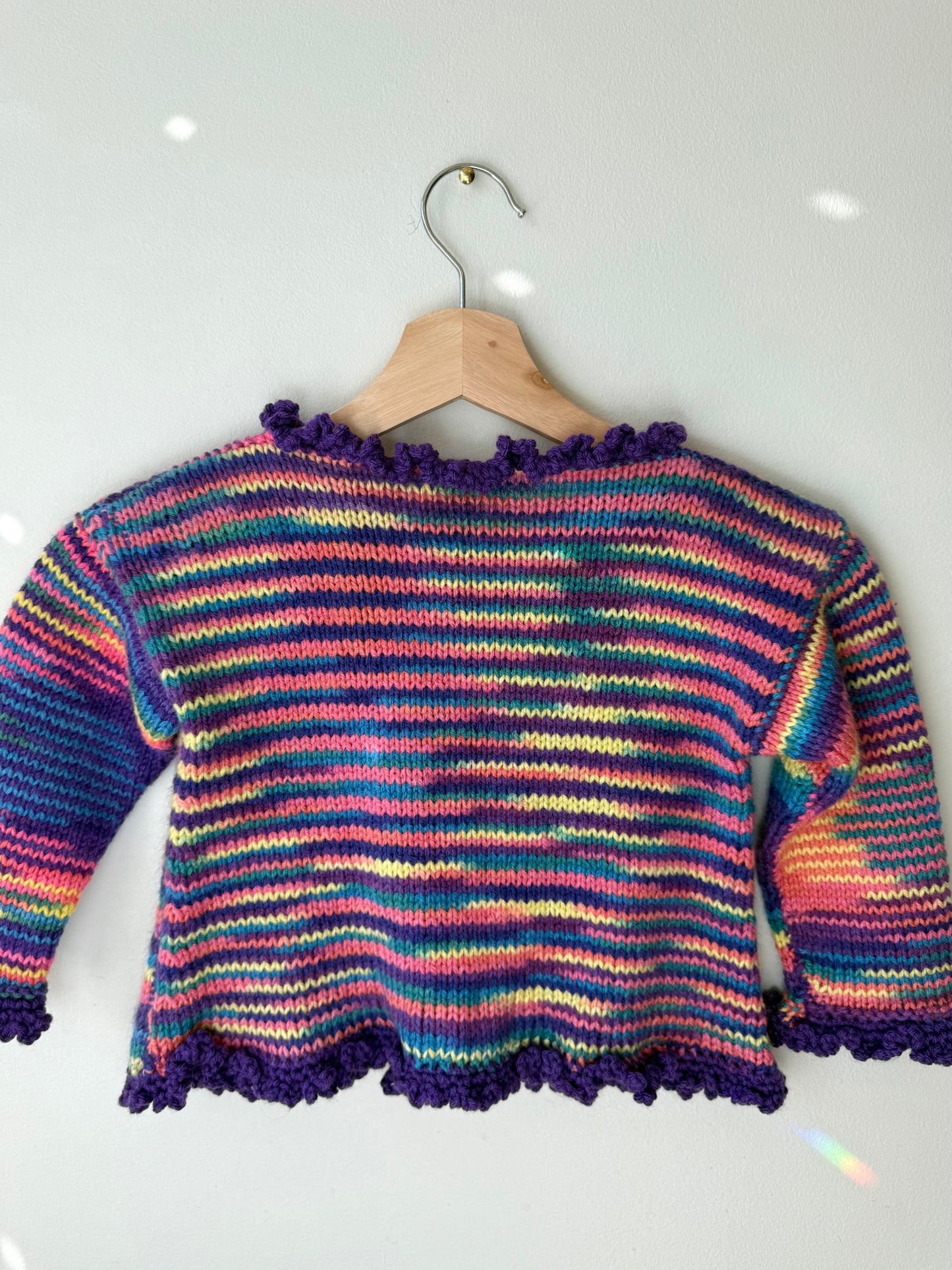 Handmade Girls' Colorful Striped Knit Cardigan