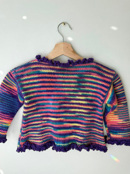 Handmade Girls' Colorful Striped Knit Cardigan