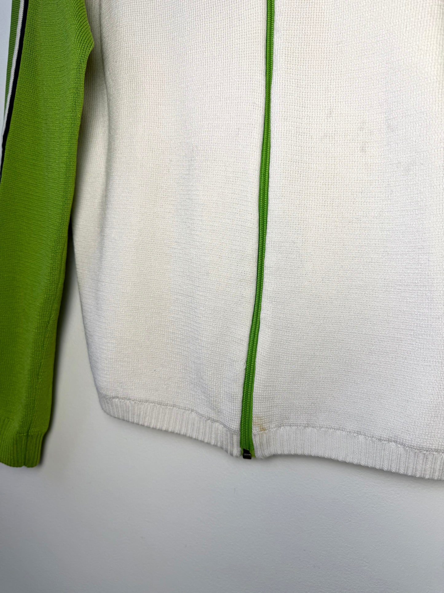 Y2K OP Women's Green & White Striped Zip-Up Sweater