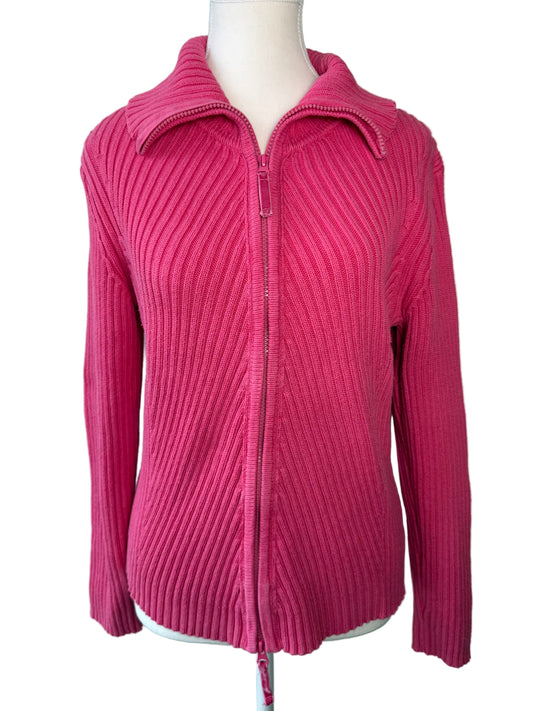 Vintage Cleo Petites Women's  Pink Ribbed Zip-Up Sweater
