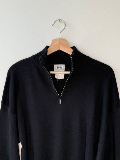Vintage Y2K Meister Women's Black Sweater with Rhinestone Zipper
