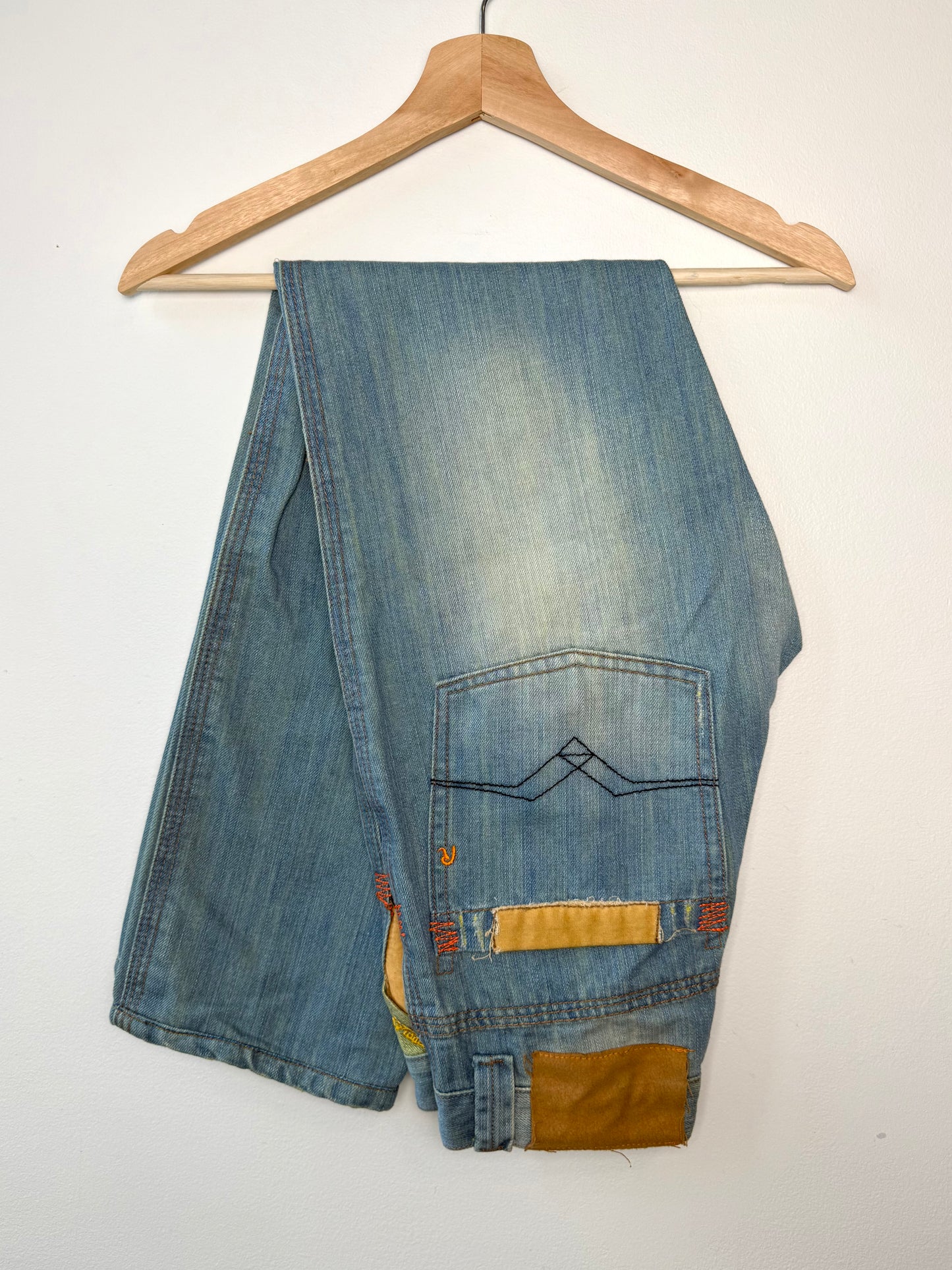 Y2K Replay Women's Blue Jeans with Yellow Pockets & Colorful Stitching