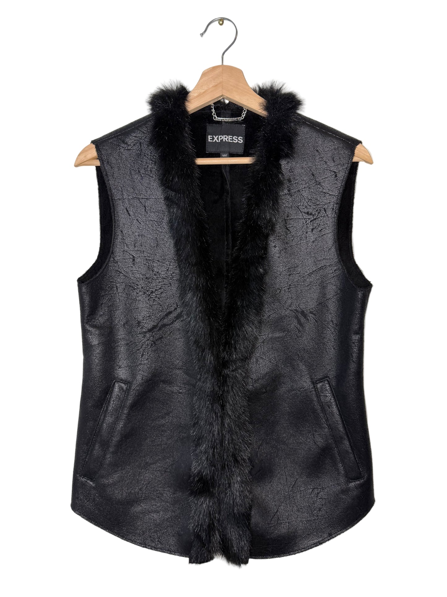 EXPRESS Women's Black Faux Fur Vest