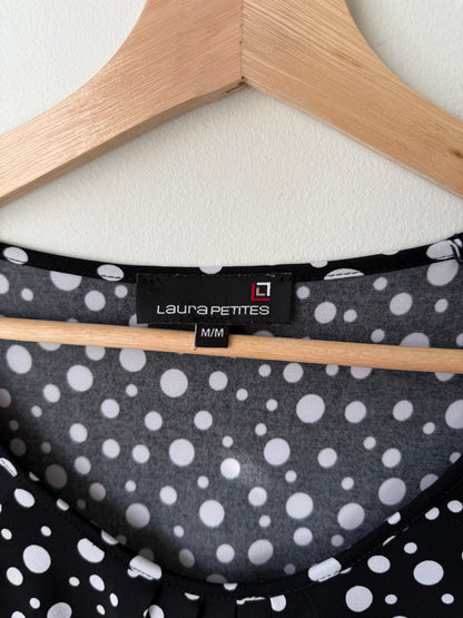 Laura Petites Women's Black & White Polka Dot Top