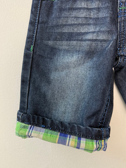 KATKUT JEANS Boy's Blue Denim Shorts with Plaid Details