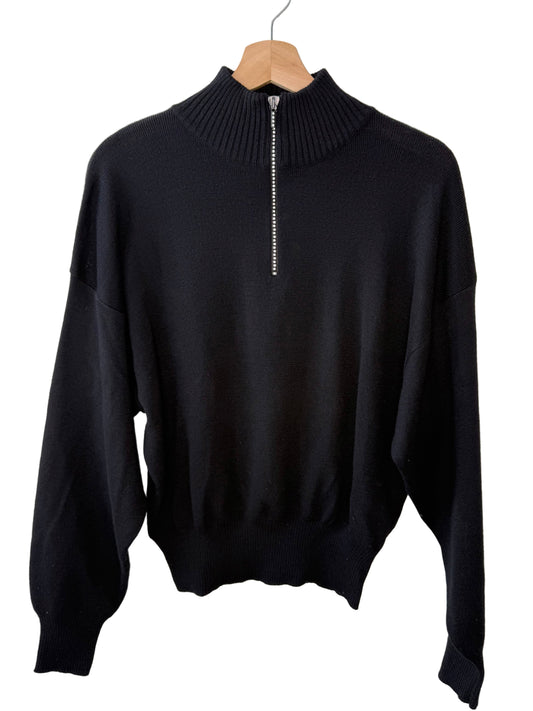 Vintage Y2K Meister Women's Black Sweater with Rhinestone Zipper