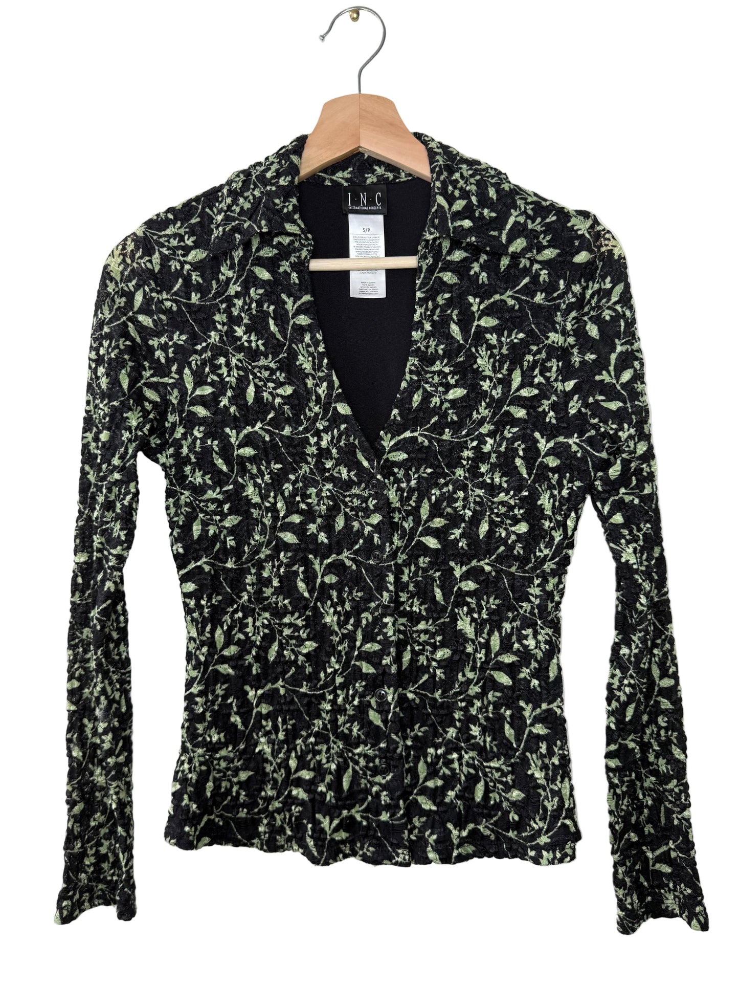 INC Women's Black Floral Patterned Blouse
