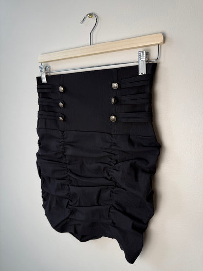 Y2K Seduction Women's Black Ruched Stretchy Skirt with Button Details