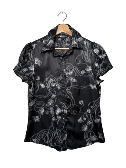 Vintage MAJORA Women's Satin Floral Button-Up Blouse/Shirt