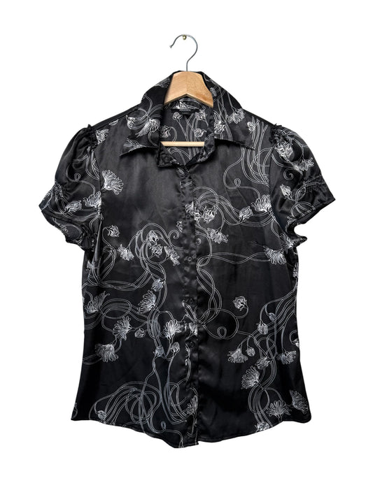 Vintage MAJORA Women's Satin Floral Button-Up Blouse/Shirt