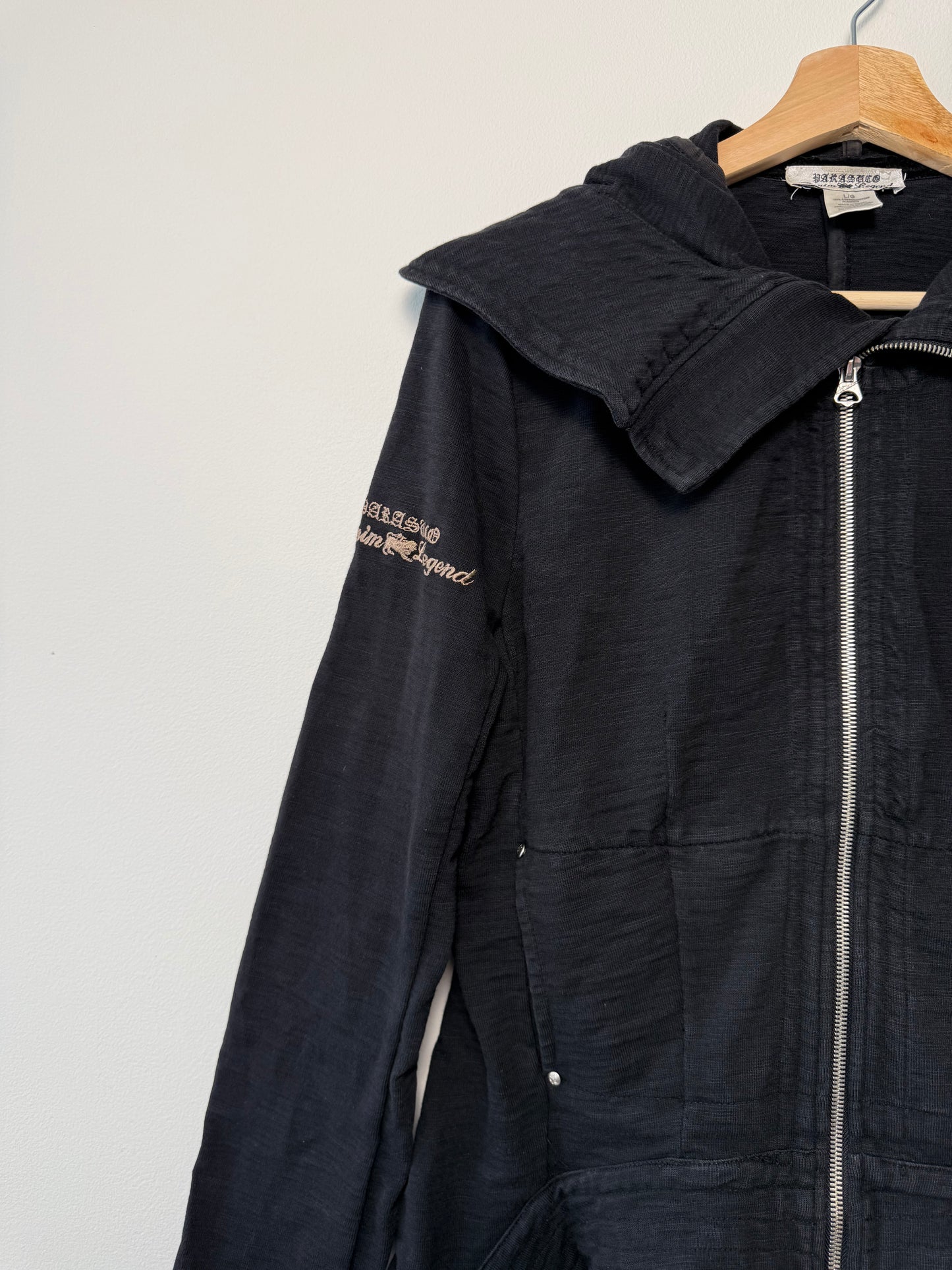 Y2K Parasuco Denim Legend Women's Black Asymmetrical Zip-Up Hoodie Jacket