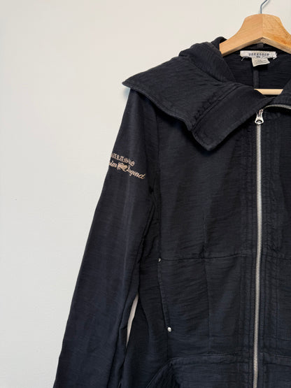 Y2K Parasuco Denim Legend Women's Black Asymmetrical Zip-Up Hoodie Jacket