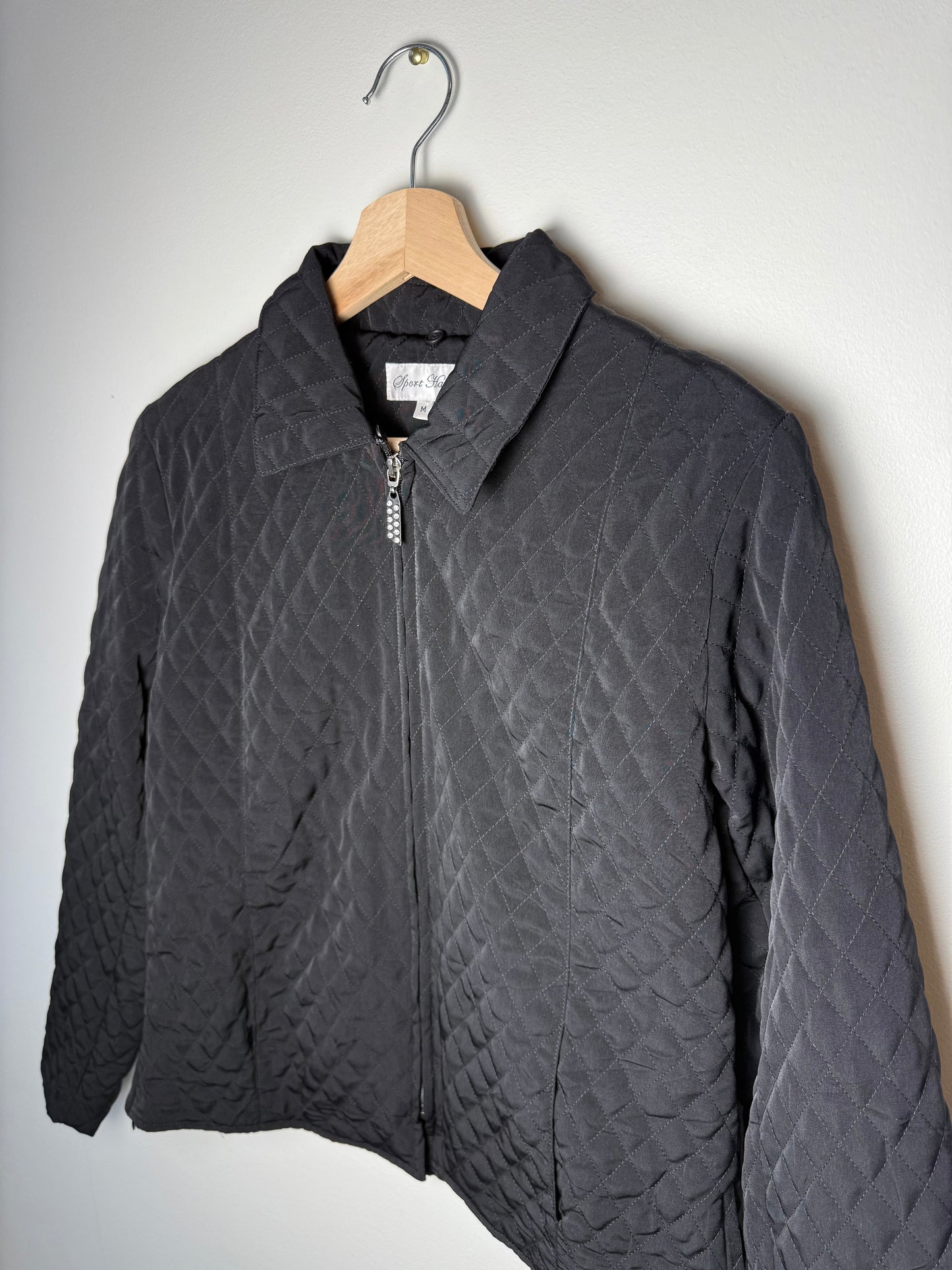 Y2K Sport Haley Women's Black Quilted Jacket with Rhinestone Zipper