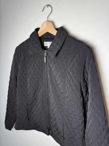 Y2K Sport Haley Women's Black Quilted Jacket with Rhinestone Zipper