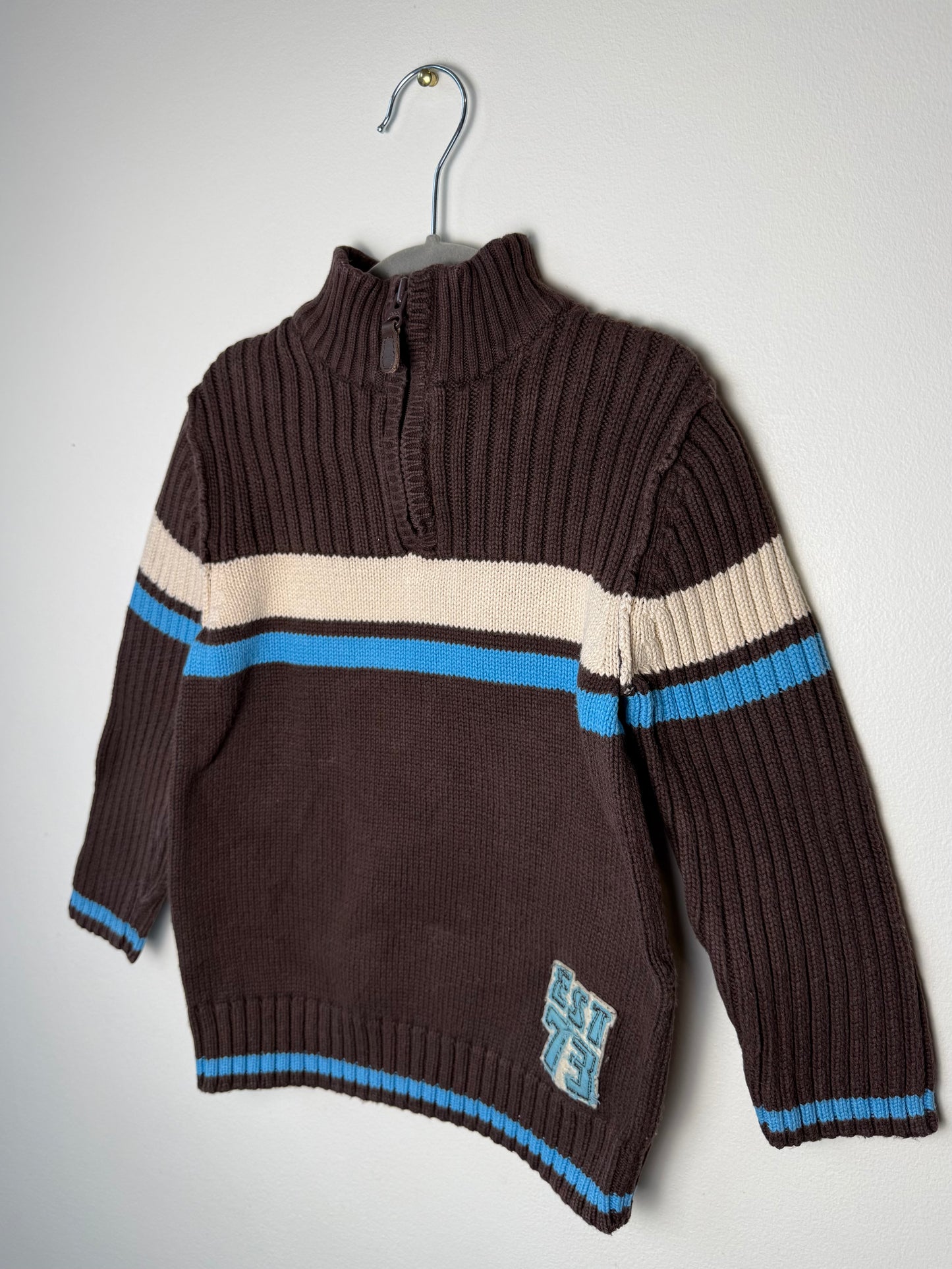 Cherokee Kids' Brown & Blue Striped Quarter-Zip Sweater