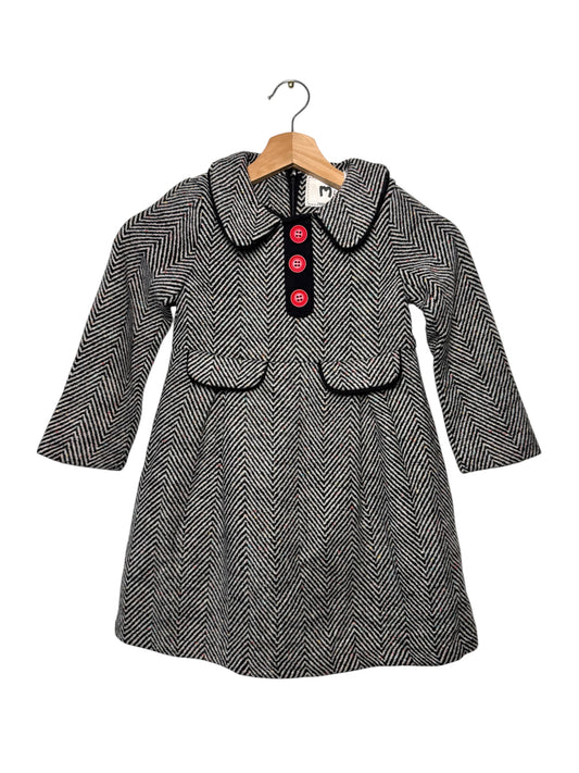 Unworn Y2K Memene Girls' Herringbone Tweed Dress Coat with Red Buttons
