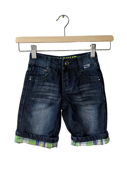 KATKUT JEANS Boy's Blue Denim Shorts with Plaid Details
