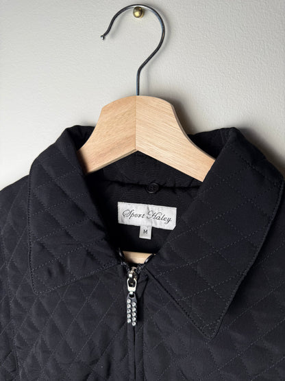Y2K Sport Haley Women's Black Quilted Jacket with Rhinestone Zipper