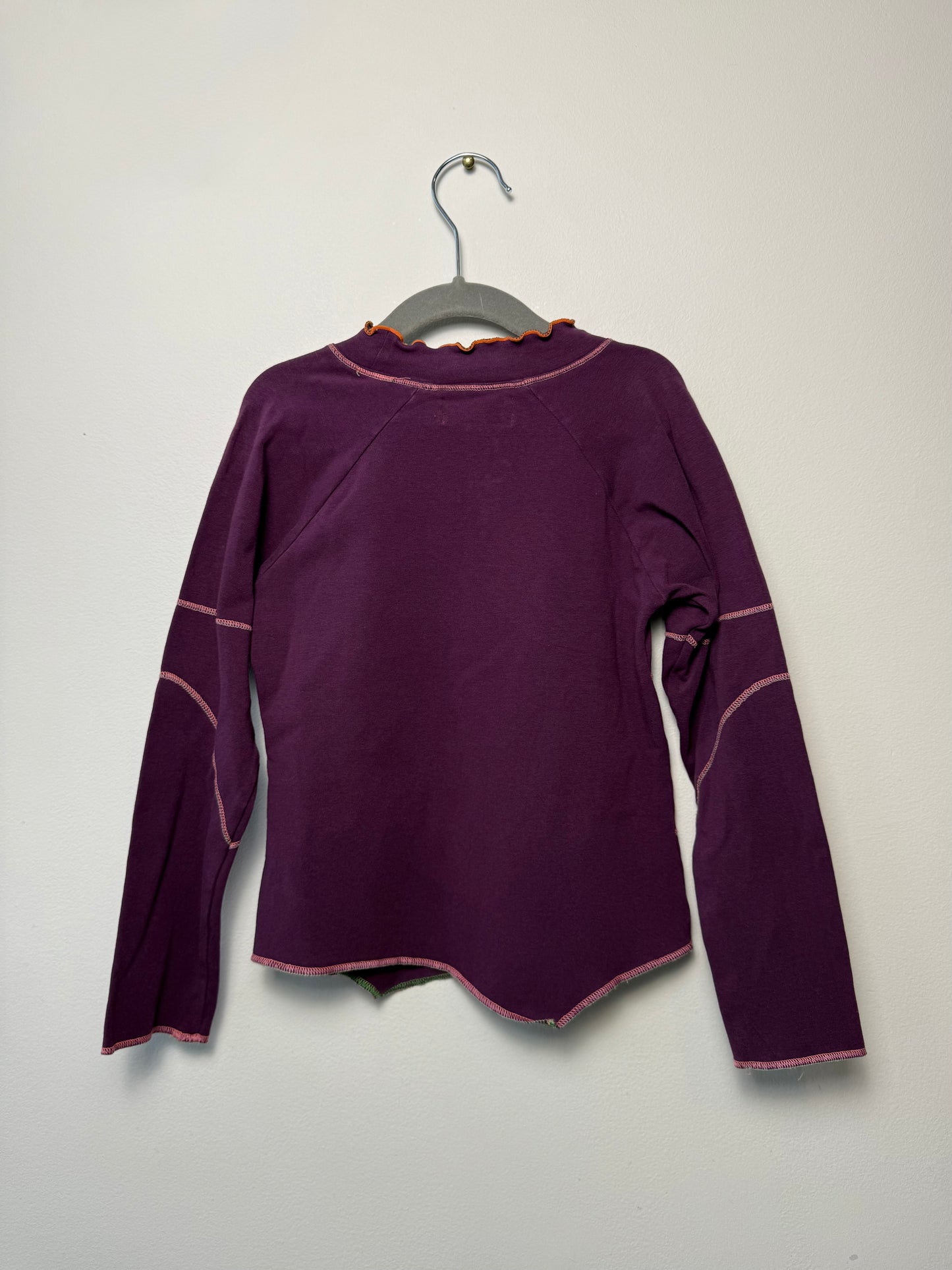 Y2K Juliette Girls' Purple Long-Sleeve Shirt with Colorful Stitching