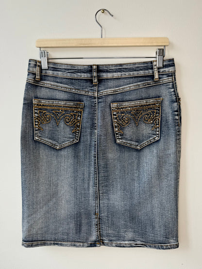 Y2K Cache Women's Light Blue Denim Skirt with Embellished Details