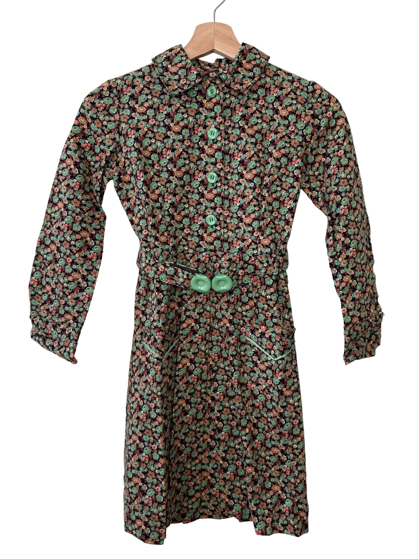 Vintage Kinder Maden Girls' Floral Patterned Dress/Jacket with Belt