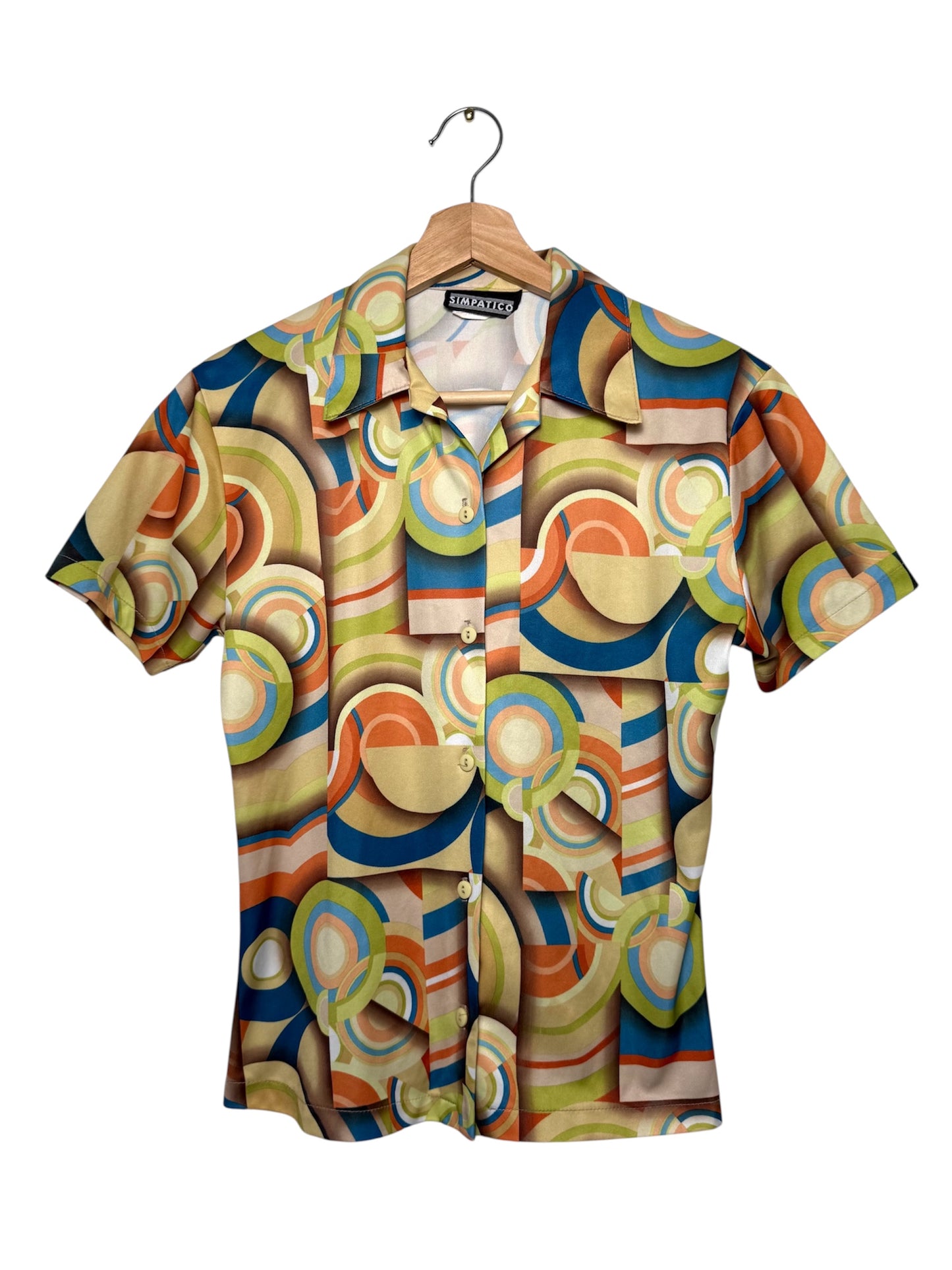 Vintage Y2K SIMPATICO Women's Retro Printed Short Sleeve Button-Down Top