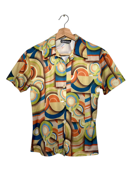 Vintage Y2K SIMPATICO Women's Retro Printed Short Sleeve Button-Down Top