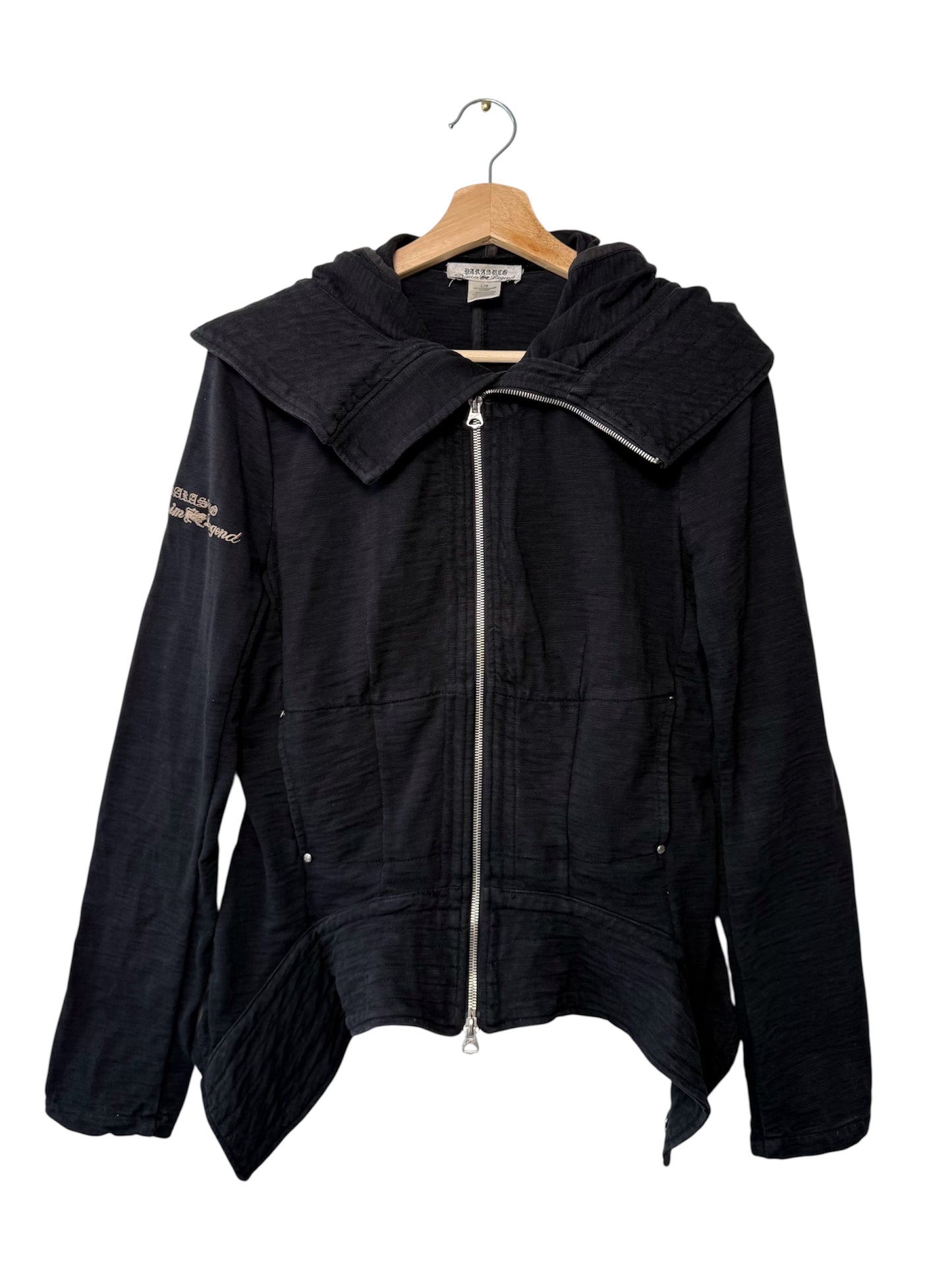 Y2K Parasuco Denim Legend Women's Black Asymmetrical Zip-Up Hoodie Jacket