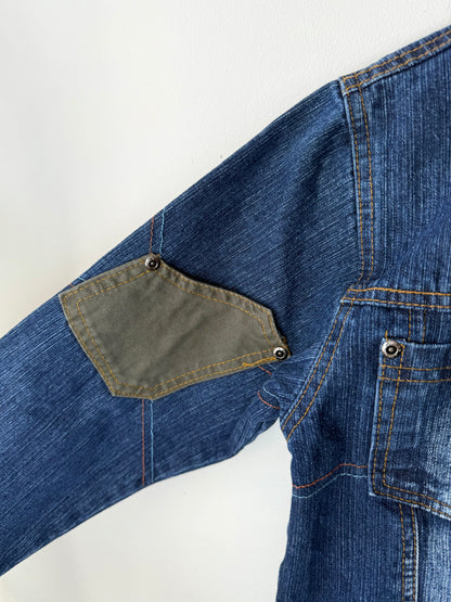 Y2K Long Li Kids' Blue Denim Jacket with Logo Stitching