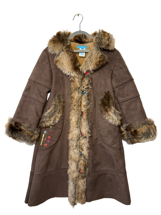 Y2K Deux Par Deux Girls' Brown Suede Jacket with Faux Fur Lining