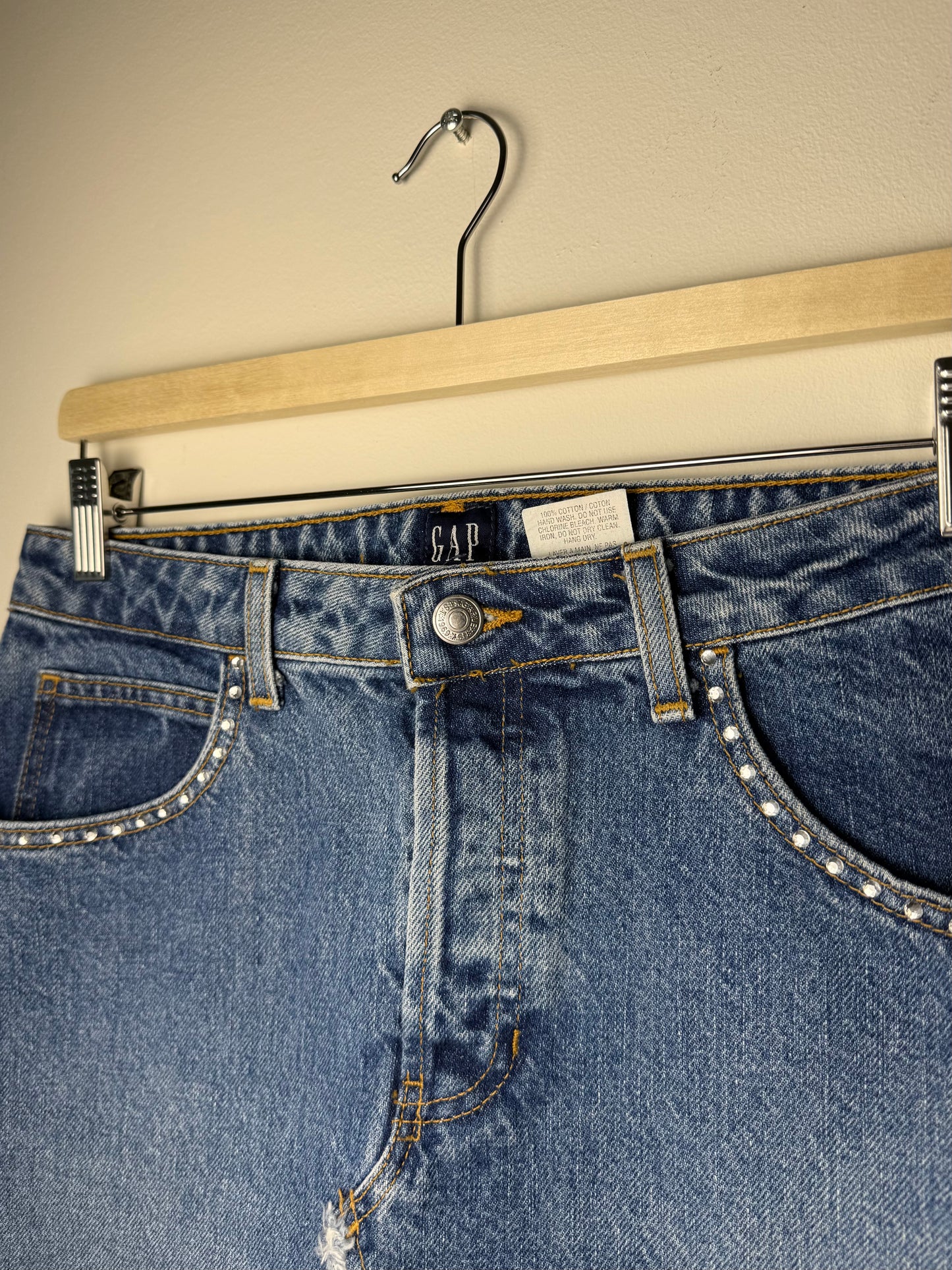 Y2K GAP Women's Denim Knee-Length Skirt with Rhinestone Details