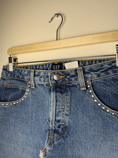 Y2K GAP Women's Denim Knee-Length Skirt with Rhinestone Details