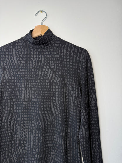 Vintage Authentic Fendi Jeans Women's Full Print Long Sleeve Turtleneck Top