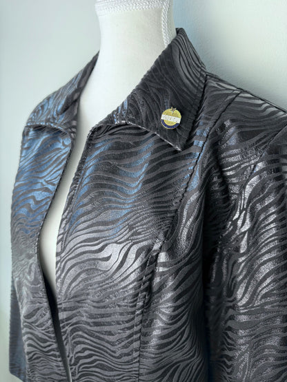 Vintage TANJAY Women's Black Zebra Patterned Jacket with Brooch Pin