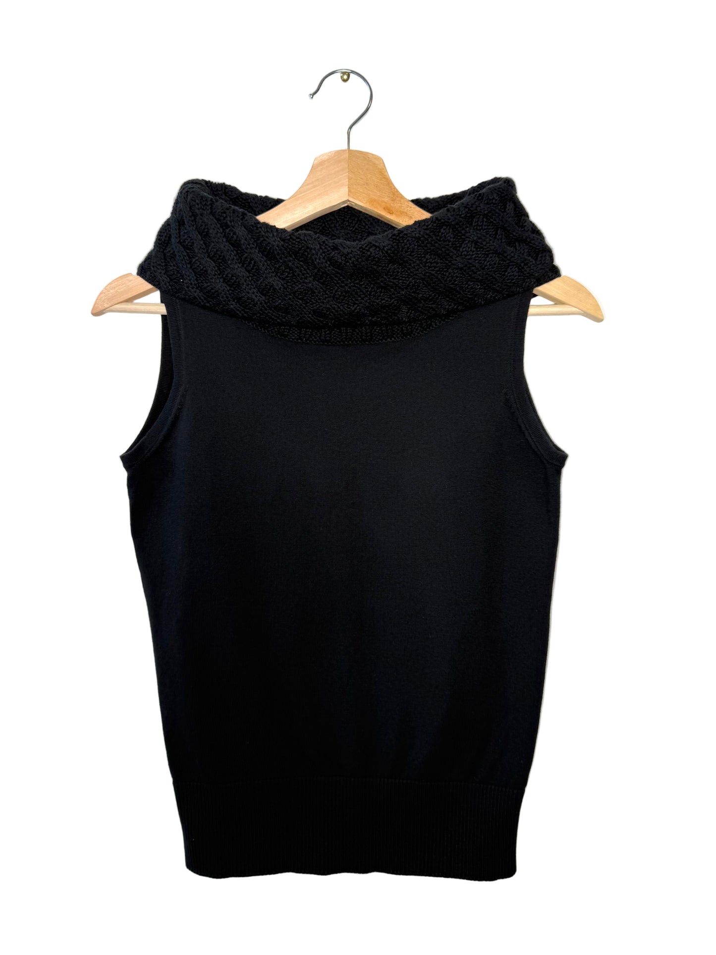 Michel Klein Women’s Black Cable Turtleneck Sleeveless Sweater