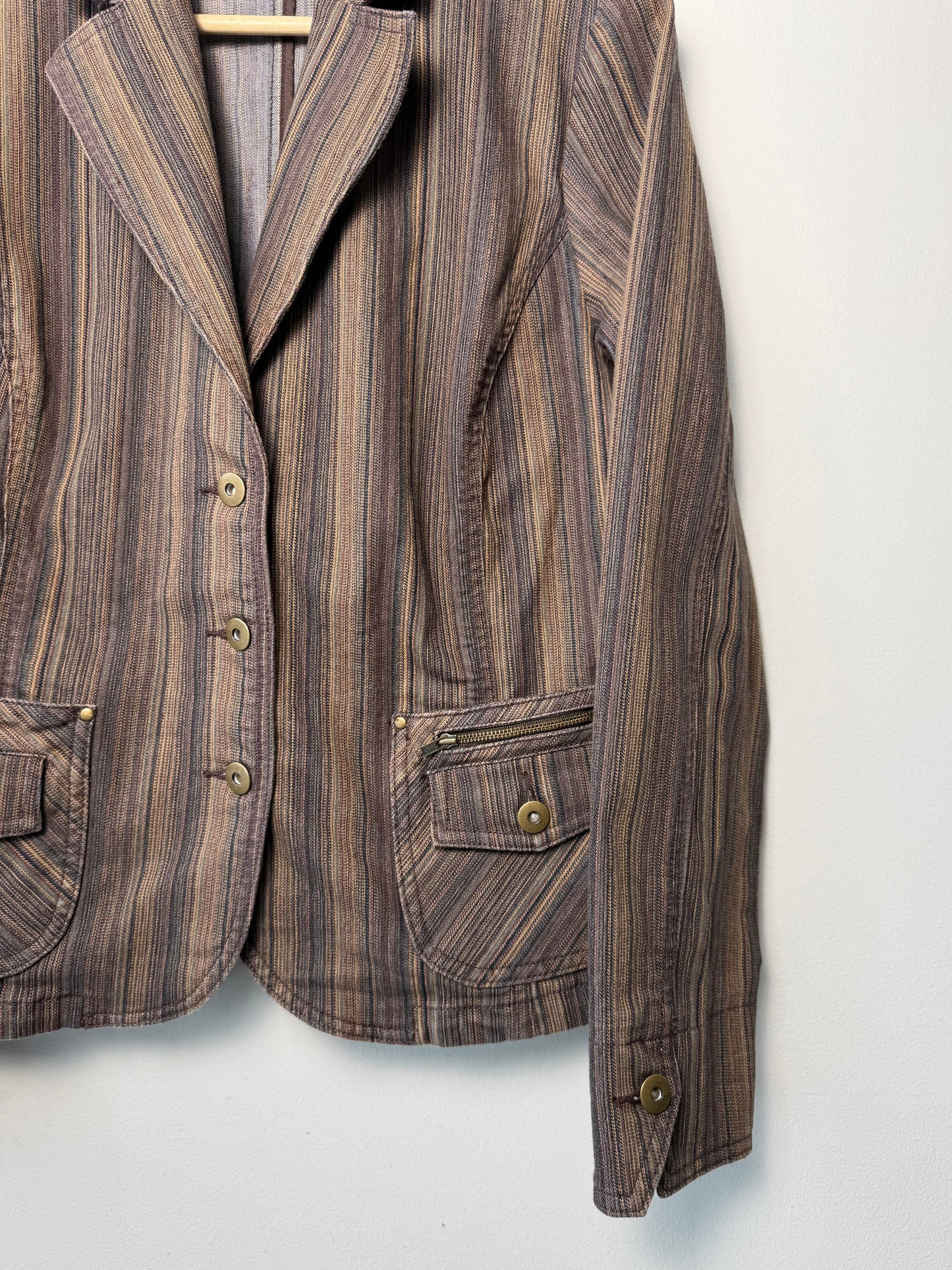 Vintage FDJ Women's Brown Striped Blazer Jacket