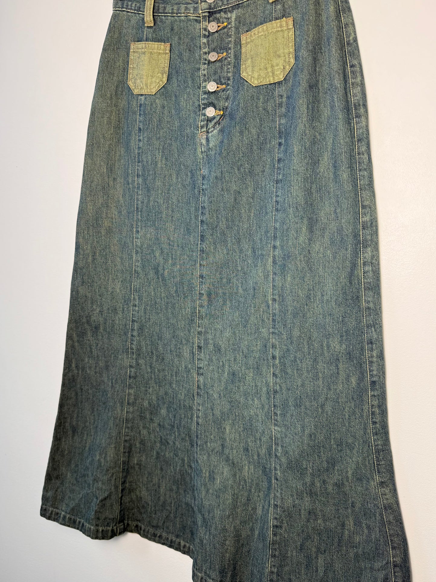 Y2K V.A.L.E Women's Greenish-Blue Long Denim Skirt