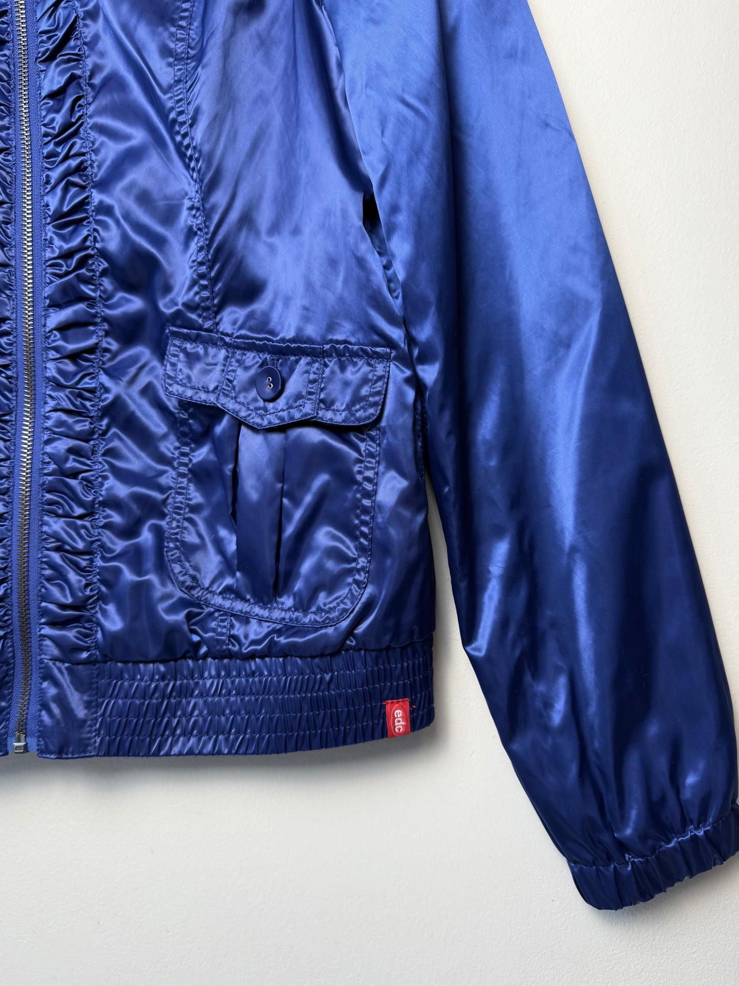 Y2K edc Women's Shiny Blue Lightweight Zip-Up Jacket
