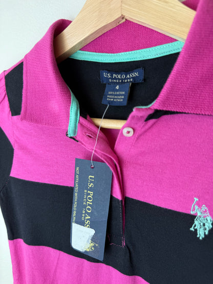 Unworn U.S. POLO ASSN. Girls' Pink & Black Striped Dress