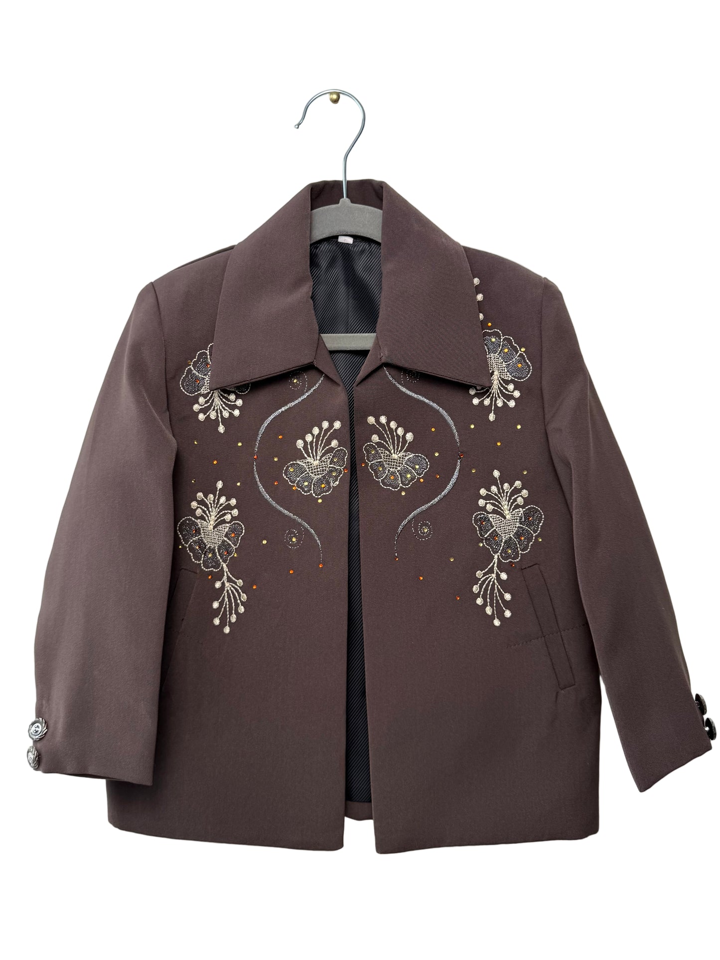 Vintage Girls' Brown Jacket with Butterfly Embroidery