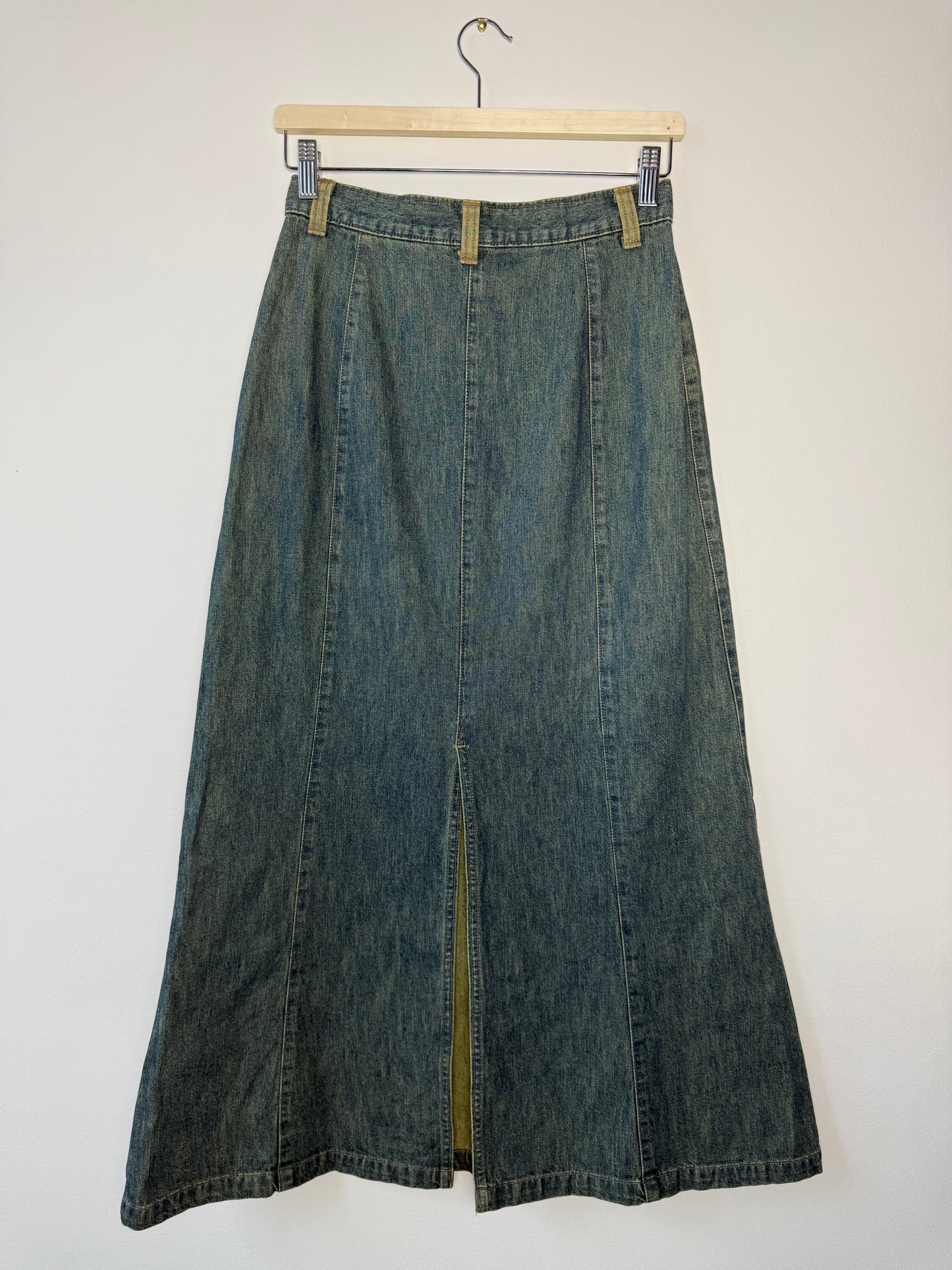 Y2K V.A.L.E Women's Greenish-Blue Long Denim Skirt