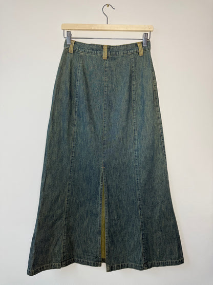 Y2K V.A.L.E Women's Greenish-Blue Long Denim Skirt