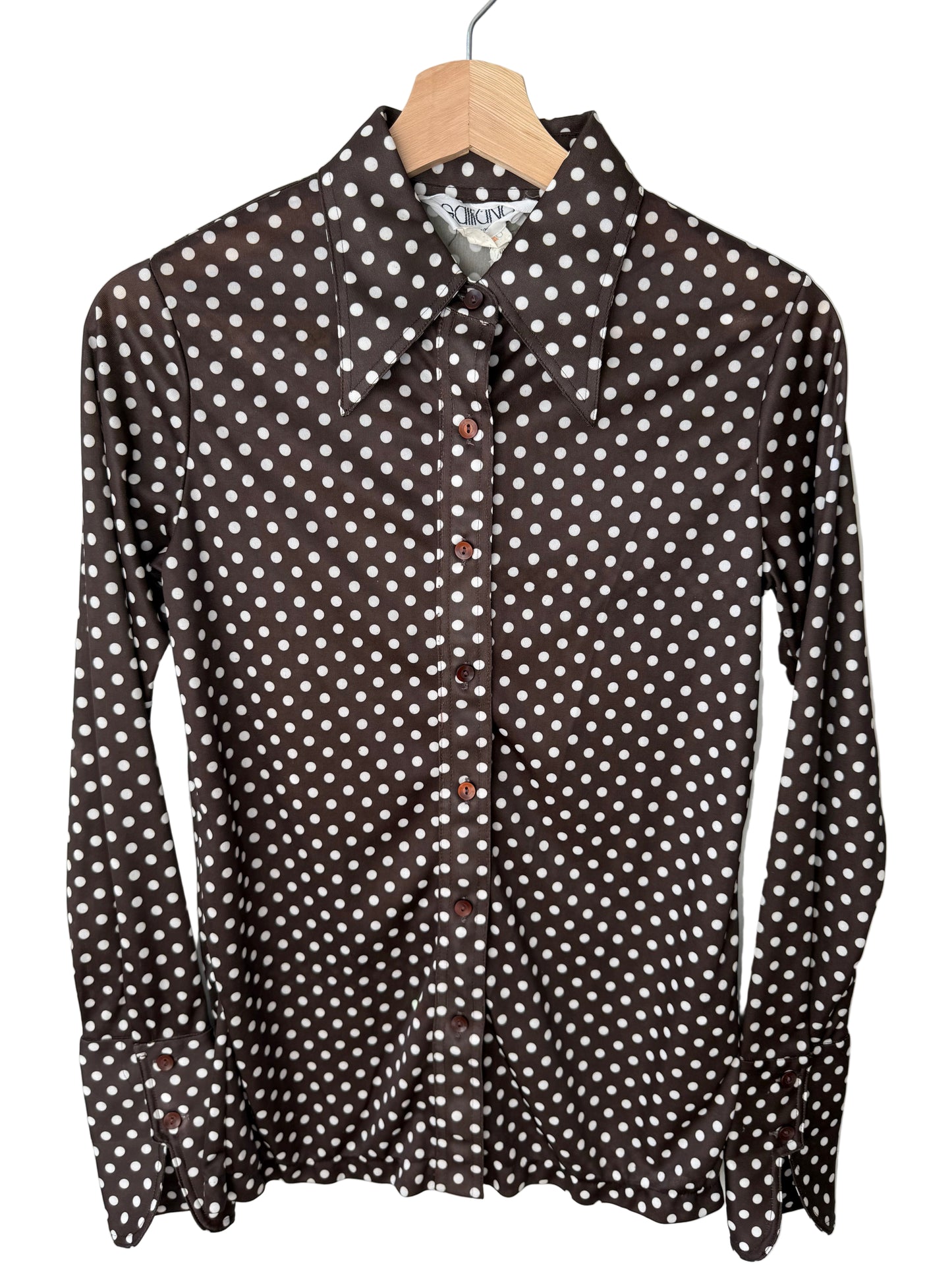 Vintage Galliano Women's Brown Polka Dot Shirt