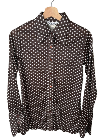 Vintage Galliano Women's Brown Polka Dot Shirt