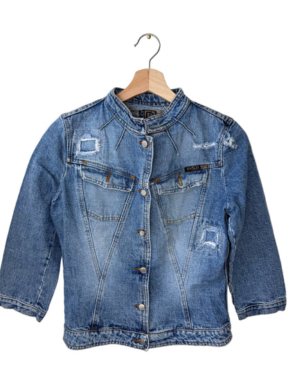 Y2K BOOSLEY JEANS Women's Distressed Blue Denim Jacket