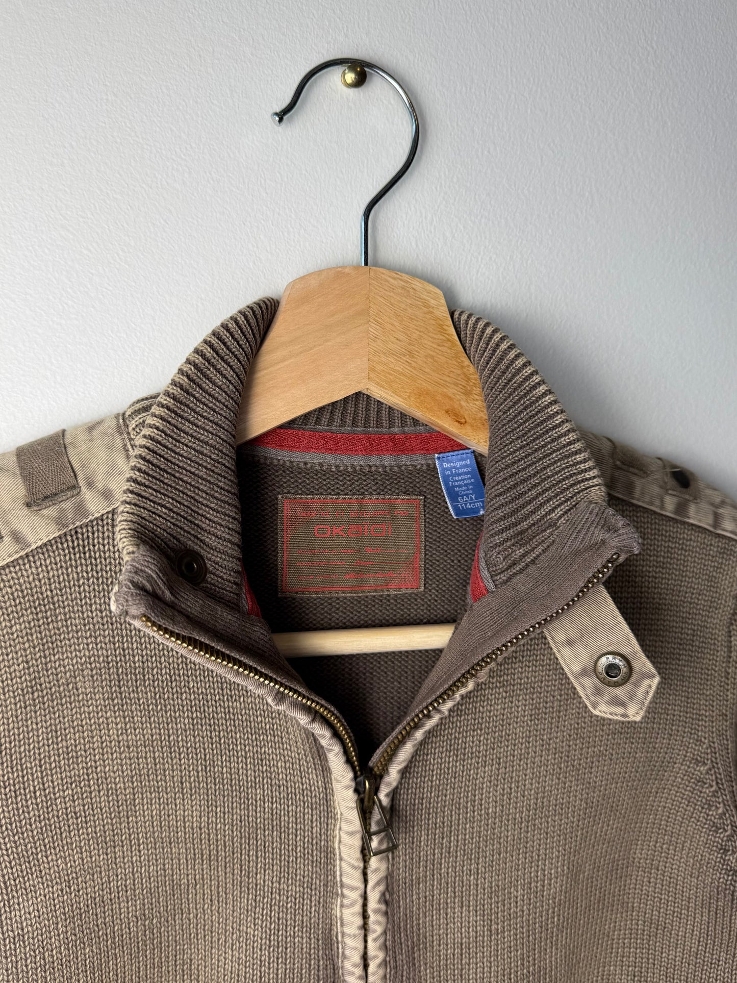 Okaidi Kids' Brown Knit Zip-Up Jacket