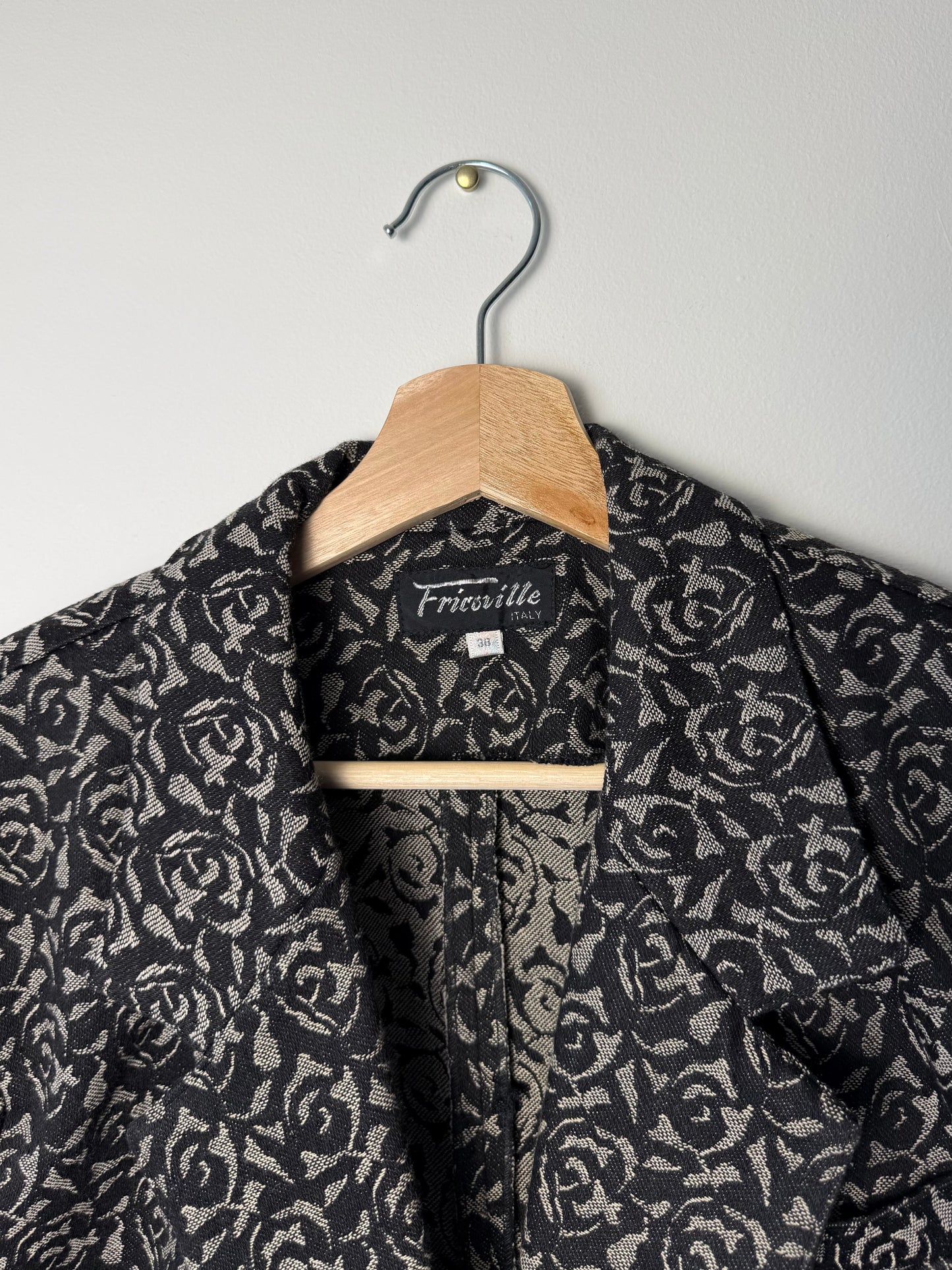 Vintage Fricoville Italy Women's Black & Gray Floral Jacquard Blazer